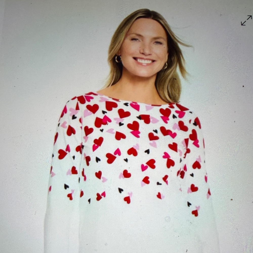 Talbots Heart Pattern Tee - Red, Pink, Black Size XS NWT 55.00